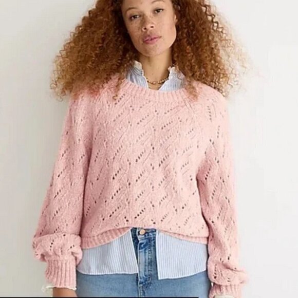 J. Crew Womens Pointelle Crewneck Sweater Light Pink Mauve Wool Blend Sweater XS - Picture 1 of 9